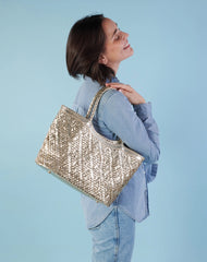 Patty's Golden Woven Leather Tote Bag